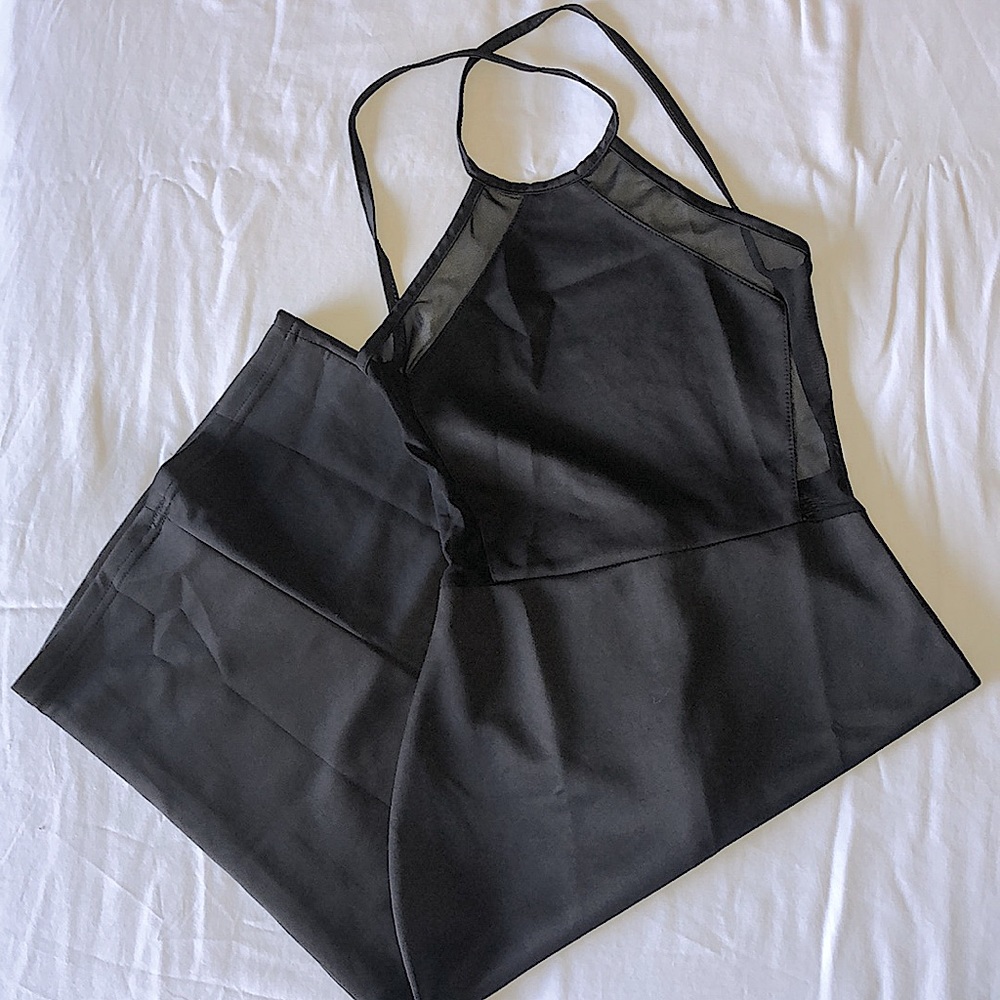 Black Mesh Mix Midi Dress with Cross back